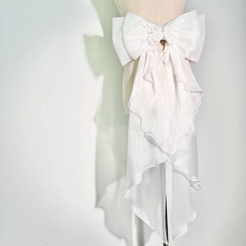 Wedding Dress Supply - Trailing Bow Glanzende Zijde Dubbellaags Strik