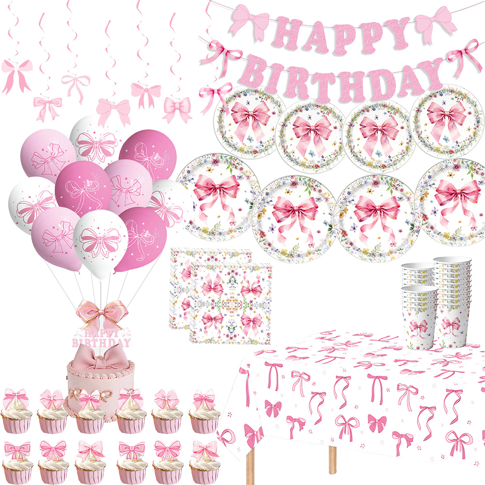 Confetti Balloon Set - Roze strik meisjes verjaardag decoratie borden