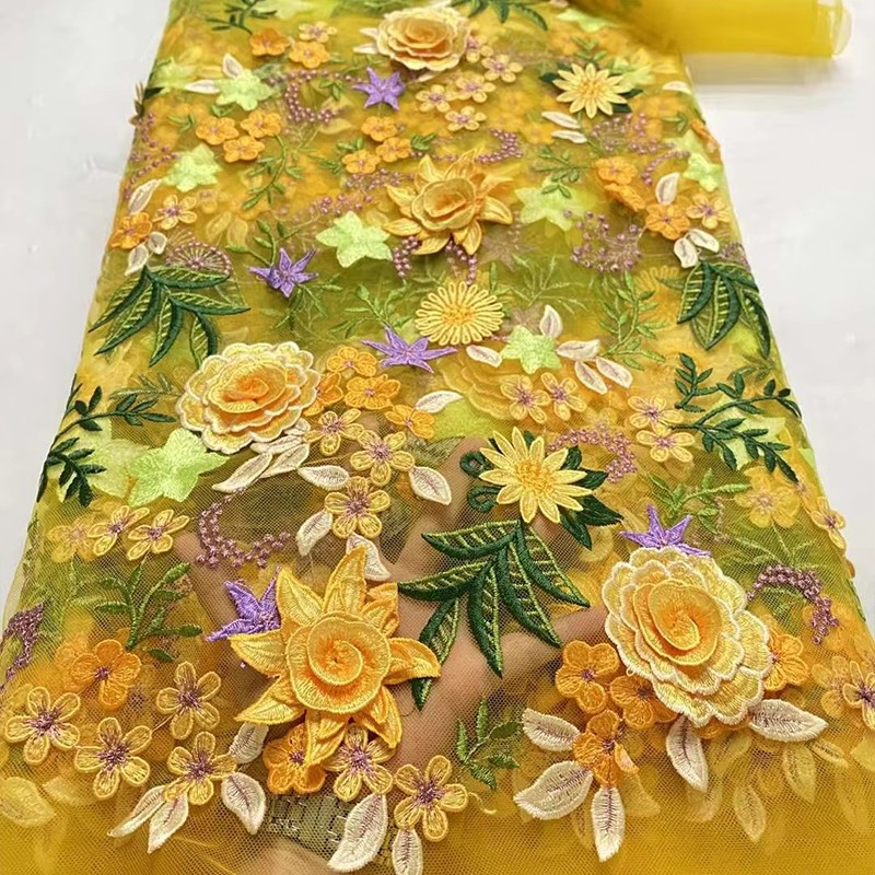 Wedding Dress Supply - 90x130cm 3D Bloemig Geborduurde Tule Kant