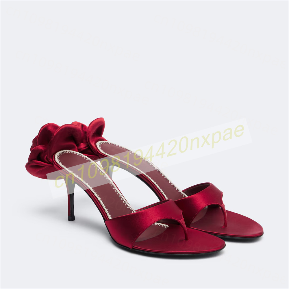 Wedding Dress Supply - Dames rode satijnen thong mule sandalen