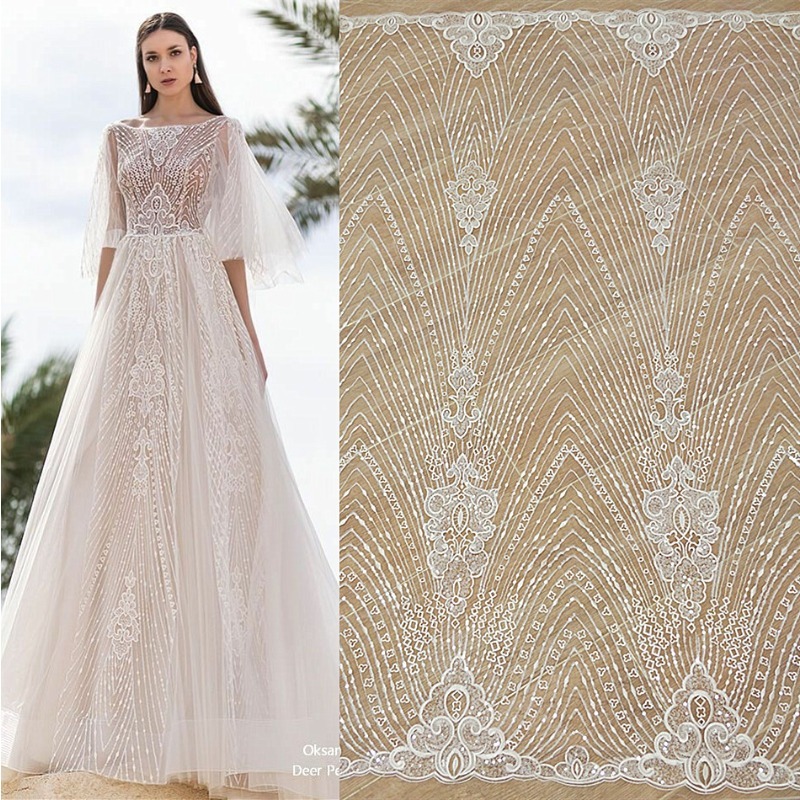 Nieuwe gestreepte kant borduur - Wedding Dress Supply recensie en prijs